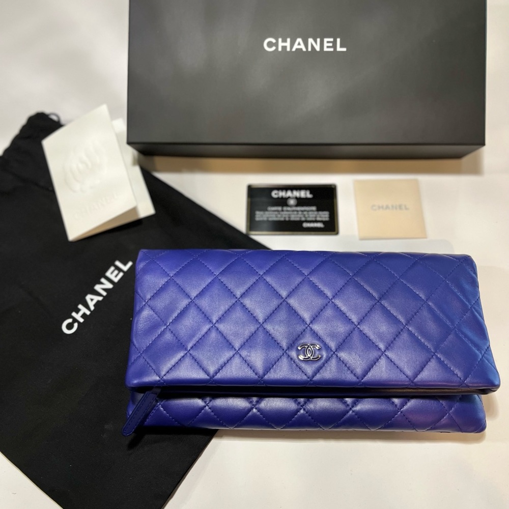 CHANEL Quilted Lambskin Leather Fold-Over Clutch from 2015 Collection
